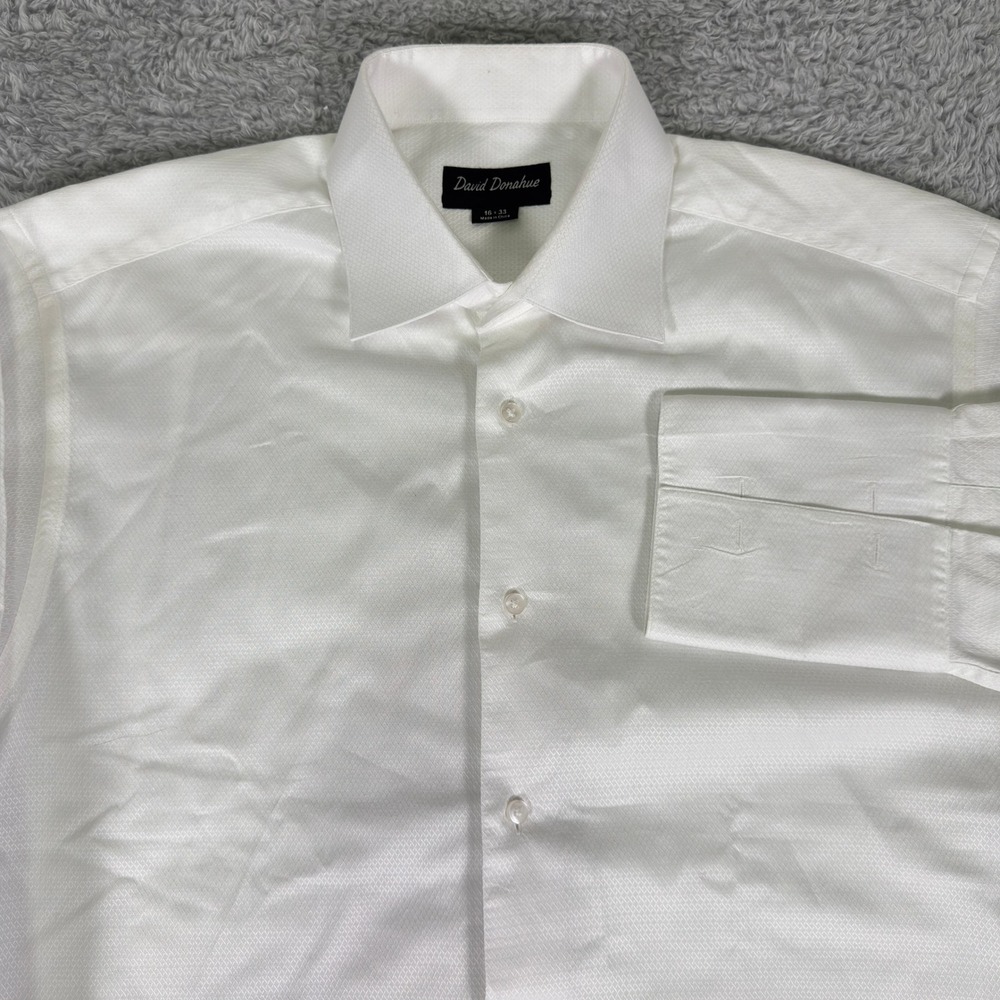 David Donahue Mens White Textured Cotton French Cuff Dress Shirt 16 x 33